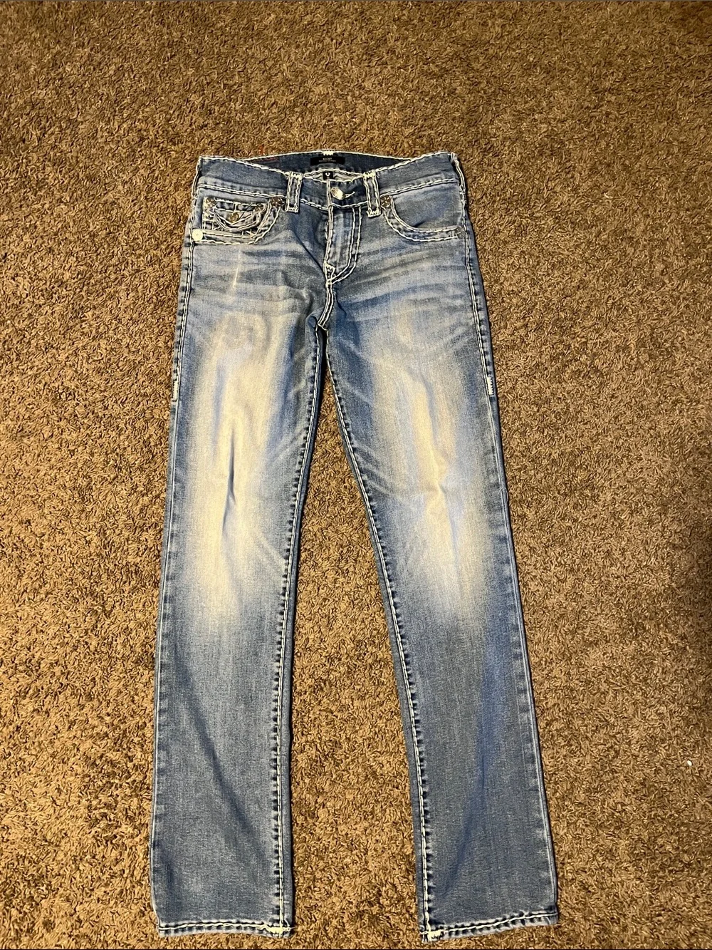 True Religion Light Wash Embroidered Pocket Jeans